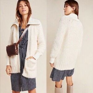 Anthropologie Bethenny Zip-Front Cardigan fuzzy cream size small